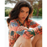 2025 Women's Rashguard Long Sleeves One Piece Swimsuit Patchwork Swimwear Zipper Monokini Surf Bathing Suit Sports Bodysuit S-XL