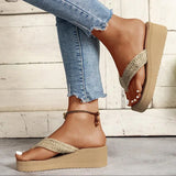 Straw Rope Weave Wedge Flip Flops Women Lightweight Thick Bottom Beach Slippers Woman 2025 Summer Clip Toe Platform Sandals