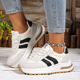 Fashion Stripe Thick Bottom Sneakers Women 2026 Autumn Platform Lace Up Sport Shoes Woman Anti Slip Thick Sole Running Shoes