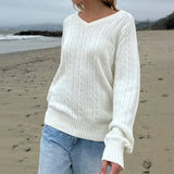 Phantasy Retro Solid Color Sweater Winter Women's V-Neck Casual Simple Loose Knit Sweater Trendy Spring Autumn Winter Sweater