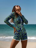2026 New UPF 35+ Retro Long Sleeve Women's Swimwear Bodysuit High-end Mesh One Piece Swimsuit Sexy High Cut Beach Bathing Suit