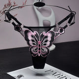 Butterfly Lace Thong for Women Low Waist G-String Transparent Mesh Panties Sexy Embroidered Briefs Adjustable Waist Culotte Femm