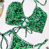 Sexy High Cut Leopard Bikini Women Swimwear Female Swimsuit Two-Pieces Bikini Set Lace Up Bather Bathing Suit Swim V1708