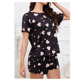 Women's Pajamas 3-Piece Set Sleepwear Home Clothes Autumn Short Sleeve Top with Shorts & Long Pants Loungewear Short Suit Pyjama