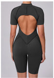 Summer Zipper Workout Jumpsuit Sports Overalls Women Running Fitness Short Sleeve Yoga Bodysuit