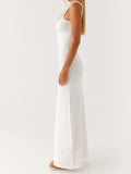Women Sleeveless Summer Solid Color Twisted Straps Dresses V-Neck Backless Party Club Vacation Beach Long Dresses