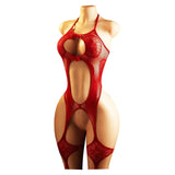 Crotchless Lingerie For Women Fishnet Teddy Bra Set Sexy Erotic Mesh Hollow Bodystockings Lace Hot Hanging Neck Bodysuits Sets