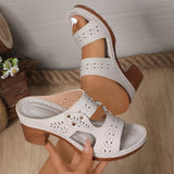 Lightweight High-Heeled Sandals Women Plus Size 43 Hollow Out Thick Heel Slippers Woman Summer Slip On Platform Sandles Female