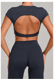 No Padded Women's Yoga T-shirt Short Sleeves Bra Backless Fitness Top Beautiful Back Gym Clothes Form-fitting Running Tee