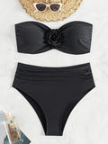 XS - XL 3D Flower Female Bandeau Swimsuit High Waist Bikini Women Swimwear Two-pieces Bikini Set Bather Bathing Suit Swim Lady