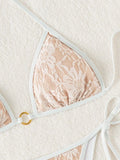 Embroidery Mesh Lace Halter High Cut Bikini Female Swimsuit Women Swimwear Two-pieces Bikini Set Bather Bathing Suit Swim Beach