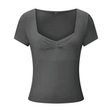 New Women T-shirt Summer Solid Color Short Sleeve Square Neck Slim Fit Crop Tops Casual Elegant Basic Tee Shirts