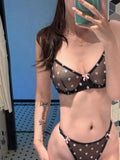 French Style Polka Dot Bra & Thong Set | Retro Sexy Lace Lingerie, Ultra Thin Sheer Netting for Big Bust & Plus Size MOYISU Bras