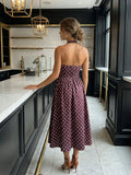 Women's Summer Halter Neck Long Dress Dot Print Sleeveless Backless A Line Dresses for Beach Party