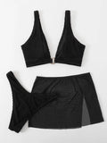 3 Pieces U-ring High Cut Bikini Swimsuit & Split Thigh Beach Skirt Swimwear Women 2026 Bathers Bathing Swimming Suit Female