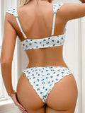 2-piece printed zip top vacation style bra women's sexy Lingerie set easy to wear and take off underwear MR3471