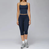 2 Pieces Yoga Set Women Sports Shirts Workout Top Fitness Suits Outdoor Gym Running Mid-length Pants Workout Clothes Tracksuits