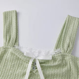 Women Summer Solid Color Tank Tops Casual Lace Trim Cute Bow Sleeveless Basic Vest Streetwear