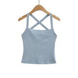 Solid Color Sexy Back-Cross-Strap Tank Top For Women New Summer Slim-Fit Short Outerwear Base Top Pure Desire Casual Style 56ZA
