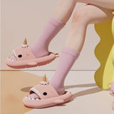 Summer Ice Cream Shark Slippers for Couples Cute Anti-Slip Thick Sole Indoor Bathroom Slides Men Women Beach Street Sandals