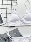 Sexy Bikini Women Push Up Swimwear Swimsuit White Pit Striped Knotted Bikinis Set Bathing Suit Beach Bikini Trajes De Bano Mujer