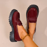 British Style Platform Loafers for Women Plus Size 43 Thick Heel Commute Work Shoes Ladies Comfort Thick Sole Pu Leather Shoes