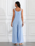 Women Fashion Jumpsuits Sleeveless Buttons Suspender Wide Leg Pant Overalls with Pockets Casual Loose Romper Streetwear