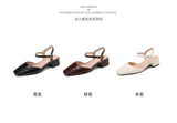 Plus Size 34-41 Women's Sheepskin Narrow Band T-strap Square Toe Summer Sandals 3.5cm Thick Low Heel Elegant Ladies Dress Shoes