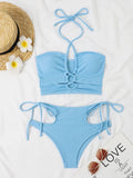 2026 Sexy High Wasited Swimsuit Women Solid Bikini Hollow Out Cross Swimwear Female Bathers Bathing Swimming Swim Suit Beachwear
