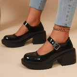 Elegant Adjustable Ankle Buckle Mary Jane Shoes Women Pu Leather Thick Heel Pumps Woman Round Toe Platform Casual Shoes Ladies