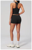 Gym Women Yoga Sets Women Brushed Square Neck Slim Sports Tank Top Fitness Suit Outwear Running High Waist Shorts Tracksuit