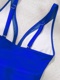 Solid Color One Piece Bikini for Women,sexy Deep-V Neck Suspender Backless Swimsuit,high Waist Translucent Striped Mesh Swimwear