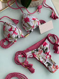 2026 Sexy Leopard Print Swimwear Women'S Split Bikini Set Woven Rope Strap Fringe Beach Women'S Two-Piece Swimsuit Bathing Suit