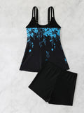 Strappy Printed Tankini 2026 Padded Swimsuit Women Shorts Swimwear Female Beach Wear Bathers Bathing Swimming Swim Suit XL