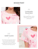 3-Piece Heart Print Pajama Women Sleepwear Home Clothes Short Sleeve Top with Shorts & Long Pants Pajamas Loungewear Short Suit