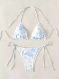 2026 Halter Triangle Bikinis Printed Swimsuit Women Sexy String Swimwear Female Bathers Swimming Bathing Swimming Swim Suit