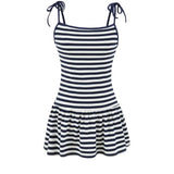 Sweet Double-shoulder Strap Striped Color-block Camisole For Women Unique Design Patchwork Pure Desire Dress Elegant Casual WIKO