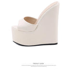 NASBAVI 2025 Fashion Peep Toe Wedges Heel Outside Women Slippers Concise PU Platform Slip on Summer Beach Mules Apricot 35-42