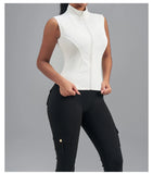 Women Zipper Yoga Shirts Solid Stand Up Collar Elastic Slim Fit Sports Jacket Breathable Sleeveless Sunscreen Workout Clothes