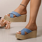 Woven Chunky Platform Sandals Women Fashion Cross Band High Heels Slippers Woman Plus Size Thick Sole Summer Sandles Mujer 42