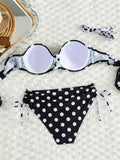 Sexy Black Polka Dot Print Bikini Set 2026 Women Pleate Push Up Drawstring Side High Waist Swimsuit Beach Bathing Suit Swimwear