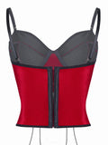 Christmas Red Black Lace Fishnet Boned Bodysuit, Sexy Push Up Corset Shapewear with Side Smoothing, Tummy Control Lingerie
