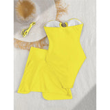 XS - L 6 Colors One Piece Swimsuit Female With Skirt Cut Out Women Swimwear Bandeau Metal Ring Bather Bathing Suit Swim V8108