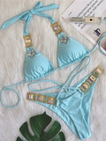 Halter Jewelled Diamond Bikini Women Swimsuit Female Triangle Swimwear Two piece Bikini set Brazilian Bather Bathing Suit Swim