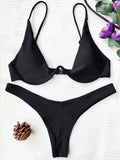 Sexy Neon V-bar Underwired Bikini 2025 Female Ribbed Swimsuit Women Thong Swimwear Two-pieces Bikini set Push up Bathing Suit