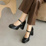 Spring and Autumn New Styles Fashion High-heeled Women's Shoes Shallow Mouth Buckle Square Heel Women Shoes Size 34-45 High 9cm