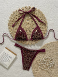 Shiny Brozing Wine Leopard Print Bikini Women Sexy Push Up Bra Pleate Triangle Swimsuit 2026 Beach Bathing Suit Holiday Swimwear