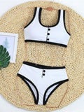 2026 New With Button Mid Waist Bikini Female Swimsuit Women Swimwear Two-Pieces Bikini Set Padded Bather Bathing Suit Swim V8315