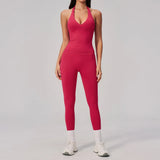 Summer Seamless Yoga Sets Women V Neck Slim Sports Tank Top Fitness Suit Peach Hip High Elasticity Leggings Running Tracksuit