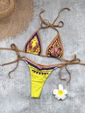 Sexy Printed Lace Up Bikini Women Swimsuit Retro Lady Color-block Biquini Swimwear Mujer Low Waist Bathing Suit Female Beachwear